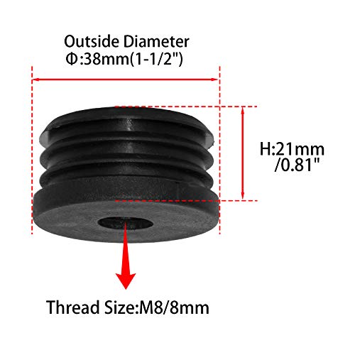 Image of Flyshop Black M8 Threaded Plastic Plugs Round Tube End Caps Tubing Plugs Inserts Furniture Glider 38 mm Diameter 4 Pcs