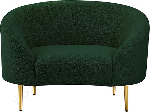 Image of Rosewood Luxury Curved Sofa in Premium Boucle Fabric | Solid Wood Structure | High Density Foam | Sturdy Golden Legs | Comfortable & Stylish Couch for Modern Living Room (Green, 1 Seater)