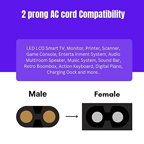 Image of 100FIT 1.5M 2-pin Universal Replacement AC Power Cord Cable Wire for LED TV, Printer, PC Notebook Computer, Play Station,Tape Recorder, Camera