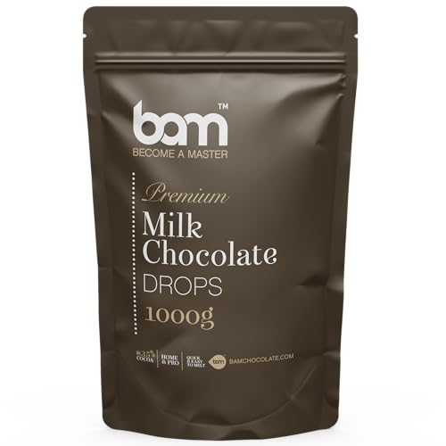 BAM Pepitas de Chocolate con Leche, 1 kg – Chocolate para Fundir – Gotas y Chispas de Repostería con 31.5% Cacao