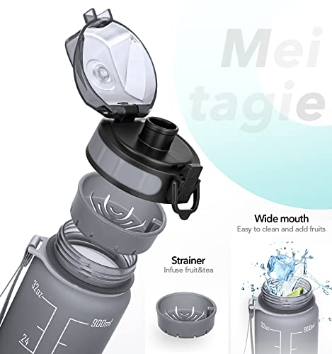 Meitagie 32Oz Motivational Water Bottle With Time Marker & Fruit Strainer, Leak-Proof Bpa Free Non-Toxic 1L Bottle With Carrying Strap, Perfect For Fitness, Gym And Outdoor Sports (Graphite) #TOP1