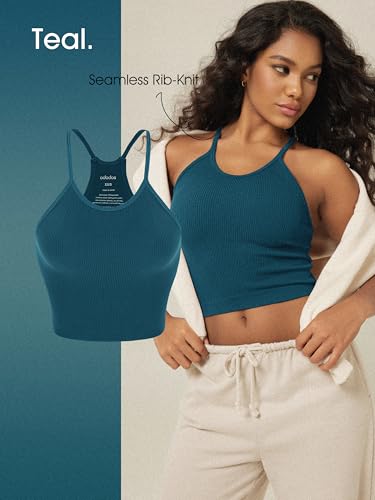 Image of ODODOS Women's Crop 3-Pack Seamless Rib-Knit Camisole Crop Tank Tops