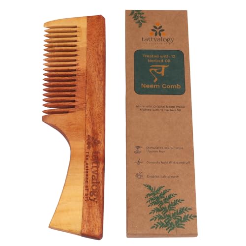 Image of Tattvalogy Wide Toothed Raw Neem Comb with Handle |Kaachi Neem Wooden Comb for Blood Circulation & Hair Growth | avoid Hair Pulling, Static Electricity, Itchy Scalp & Oil Build-Up