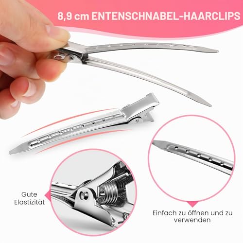 40 Stück Haarspangen für Damen, Entenschnabel Haarklammern aus Metall, 34 Stück 9cm Haarspangen Form zum Abteilen der Haare und 6 Stück 6cm Haarspangen ohne Knick für Salon und Privatgebrauch