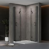 AQUENITH Duschkabine Eckeinstieg Schwarz 100x100cm Doppel Duschtür Falttür Duschwand...