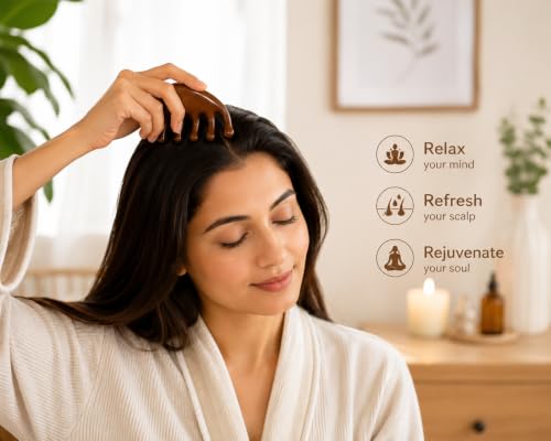 Image of Wooden Scalp Massager Comb for Hair Growth & Relaxation, Handheld Head Massage Tool for Stress Relief, Scalp Stimulator for Men & Women, Ergonomic 5 Finger Design