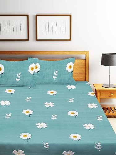 Image of Home Sizzler 144 TC Microfibre Sea Green Extra Large Double Bedsheet (XL) with 2 King Size Pillow Covers