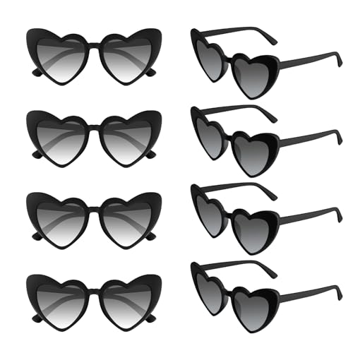 Morcheiong 8/16 Pcs Heart Shaped Sunglasses Bulk Vintage Heart Glasses Bachelorette Party Favors for Women Wedding Bridal (8 Black)