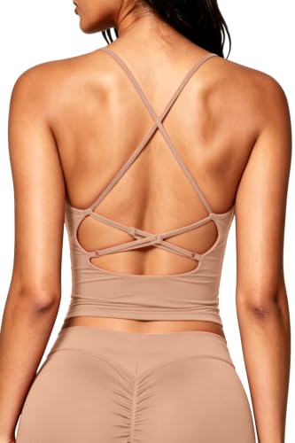 Image of QINSEN Womens Cross Back Tank Top V Neck Double Lined Camisole Top Sleeveless Spaghetti Strap Going Out Tops