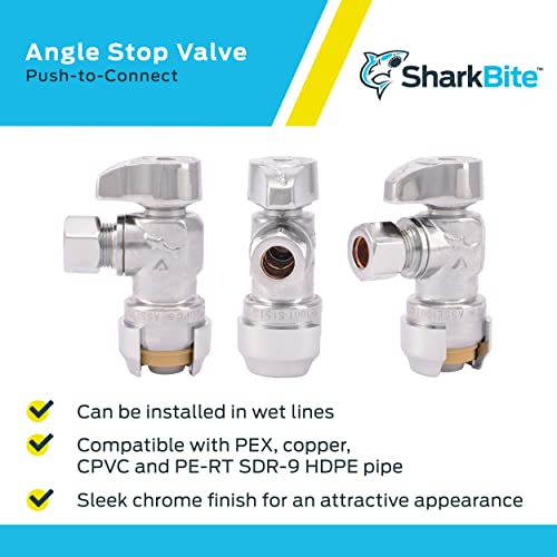 Sharkbite 1/2 X 3/8 Inch Compression Angle Stop Valve, Quarter Turn, Push To Connect Brass Plumbing Fitting, Pex Pipe, Copper, Cpvc, Pe-Rt, Hdpe, 23036-0000Lf #TOP3