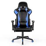 Amazon Basics Gaming/Racing Style Office Chair with Removable Headrest and High Back Cushion - Blue
