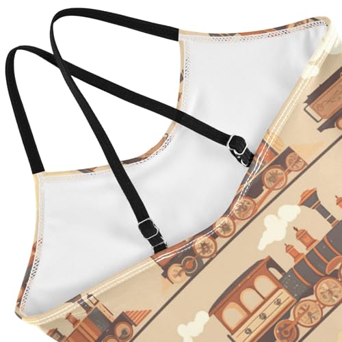 KLL Funny Steam Train Bronze Girls 1 Piece Swimsuit Beach Swimwear with Adjustable Straps Quick-Dry4