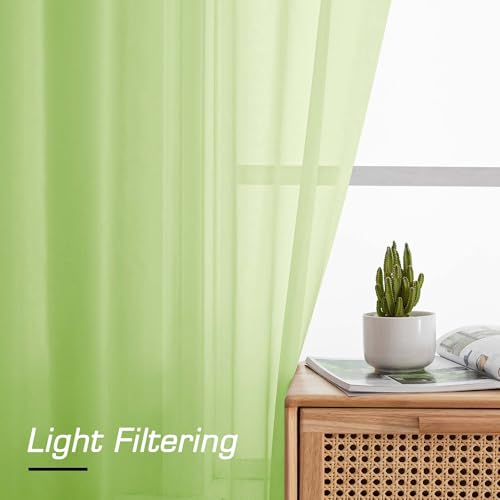 Image of Simplebrand Lime Short Sheer Curtains 45 Inch Length for Small Windows, Rod Pocket 2 Panels Set Solid Voile Drapes Window Sheer Curtains for Bedroom Bathroom Kids Room Kitchen, 42x45 Inch, Lime