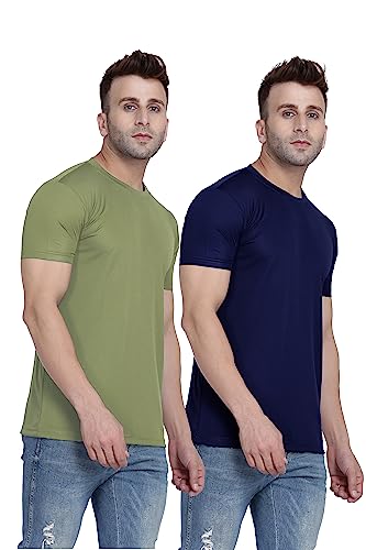 Image of TQH Men Dri Fit Polyester Half Sleeve Round Neck Multicolor t Shirts - Combo Set of 2