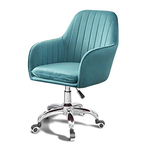 Chaise de travail milieu du dos FLXHSA en velours confortable à roulettes bleu foncé