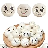 4. 【Set esteso】 80 perline di legno rotonde in 8 diversi disegni di smiley offrono una varietà di opzioni di design; Le perline di legno da 20 mm sono perfette per gioielli, decorazioni per la casa e regali