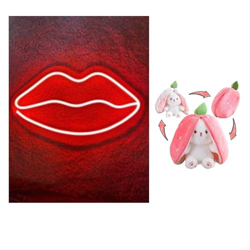 Image of EITHEO Stuffed Animal Plushie Stuffed Toy for Kids (Neon Lips + Bunny)