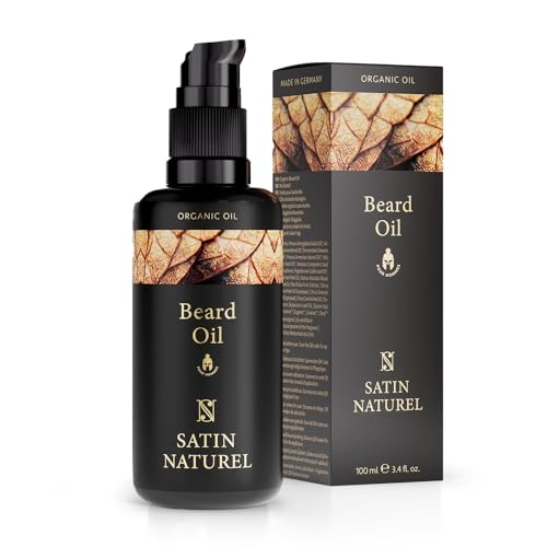 Olio Barba Uomo 100ml, Olio da Barba Uomo Bio con Olio di Mandorle + Olio di Argan + Olio di Jojoba - Prodotti Barba Uomo - Idee Regalo Uomo - Cura Barba Uomo - Crescita Barba Uomo - Satin Naturel