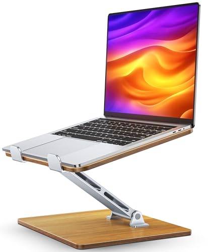 CIRYCASE Laptop Stand Wood + Aluminum, Ergonomic Foldable Laptop Riser for Desk with Adjustable Height, Portable Computer Stand, Compatible with MacBook Pro/Air, HP, 10-16