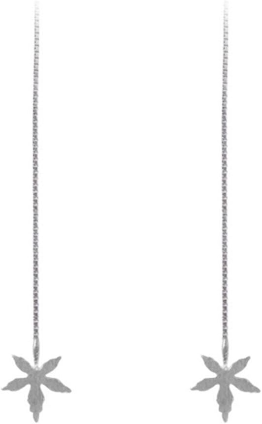 S925 Sterling Silver Plated maple leaf Charm ear line threader Women Long Tassel Drop Earrings