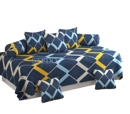 STEDO Homes Pure Glace Cotton Designer Printed Standard 8 Pieces Diwan Set Bedsheet Covers (1 Single Bedsheet, 2 Bolster Covers, 5 Cushion Covers, Cream)-image-19