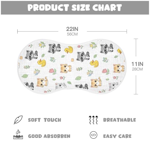 2 Pack Muslin Burp Cloths Raccoon Animals White Cotton Baby Burp Cloths Ultra Absorbent and Soft Burping Cloth for Newborn Boys Girls, Large 22" x 11"2