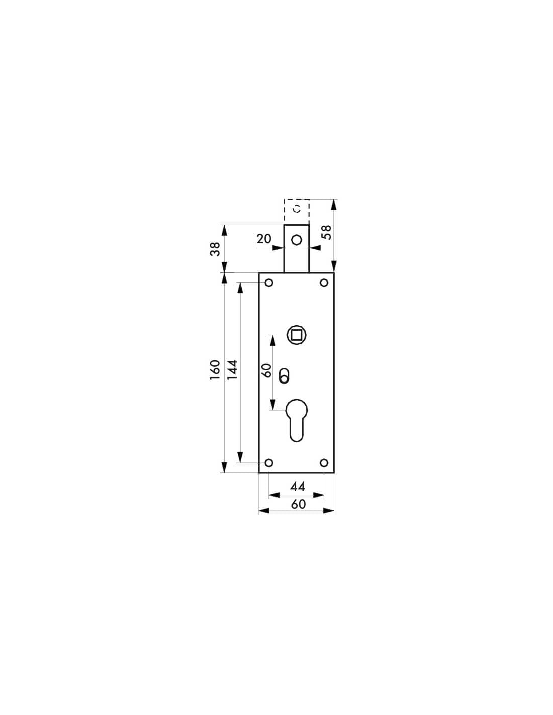 Serratura per porta basculante 1 punto in alto, a cilindro europeo, per garage, 60x160mm, quadro 7mm, zincato - THIRARD