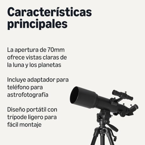 Miniatura 2 de Amazon Basics Telescopio, Apertura de 70mm y Montura AZ de 400mm, portátil con trípode, Soporte para teléfono, Bolsa, Negro