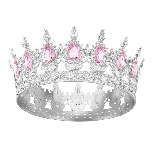 DRESHOW Tiara Redonda Corona Redonda Completa Reina de Cristal Tiaras Barrocas Diamantes de Imitación Brillantes para Niñas y Mujeres Boda Fiesta de Cumpleaños