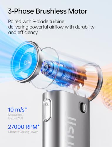 Image of JISULIFE Mini Handheld Fan Life9S - Sleek Chrome: Turbo Power, 22 Hours Cooling, LED Display, 5000mAh, 5-Speed, Small Portable Fan for Travel, Cruise, Concerts, Trendy Gifts for Women Men-Silver