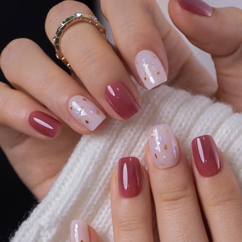 Image of CurvLife Soft Gel Square Press-On Nails Short, Reusable Oval Fake Nails with Glue & Adhesive Tabs, 30PCS Salon-Quality Stick-On Nails for At-Home Manicure (Honey Drift)