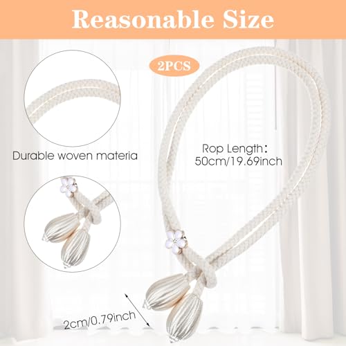 Tyqour 4 Stück Boho Raffhalter für Vorhänge Verstellbar Vorhang Raffhalter Weiß Gardinenhalter Vorhang Halter Gardinenband Vorhanghalter Gardinen Halterung für Zuhause, Büro, Fenster Dekorativ