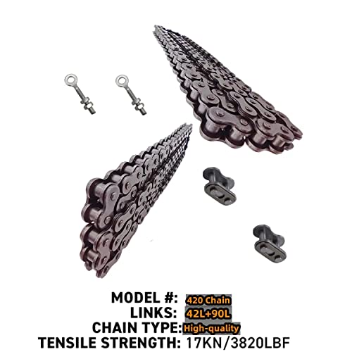Image of Mini Bike Chain for Coleman Ct200u Ct200u-ex Bt200x Front and Rear Drive Chains and Chain Adjuste Accessories (#420 Chain 42 Link+#420 Chain 90 Link)