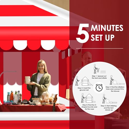 Inflatable Canopy Tent 13x13,Advertising Outdoor Shade Tent with 550w Air Blower,Red & White Striped for Tradeshow,Promotion Events, Parties, Camping - Image 5