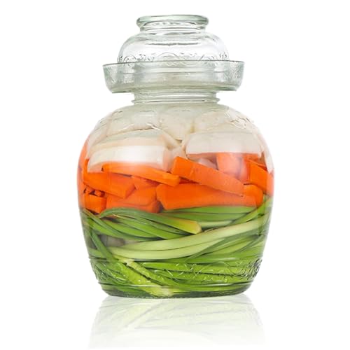 Contenitori per Kimchi|Contenitore per sottaceti Barattolo di fermentazione per uso alimentare da 2, 5 L Contenitori per Kimchi tradizionali con tappo a scodella Barattolo di vetro trasparente con cop
