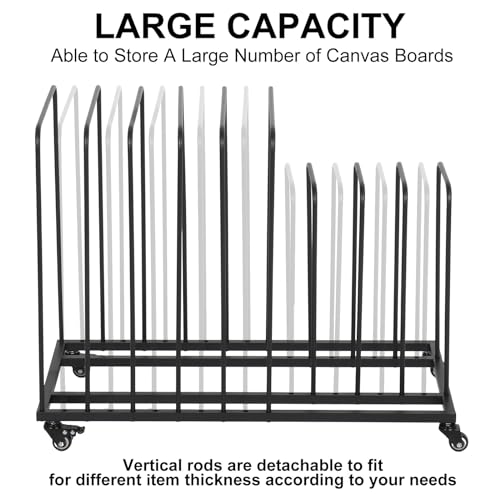 Image of tonchean Art Canvas Storage Rack with Wheels, Adjustable Art Drying Painting Rack Metal Painting Storage Easel Display Stands for Canvas Boards, Panels, Frames, Crafts Drying & Drawing Boards