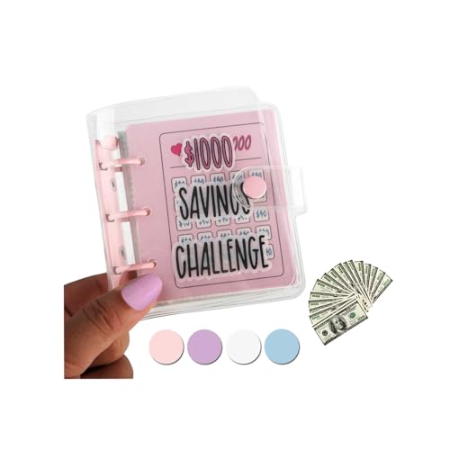 OREFSSIA Mini Money Saving Binder, Save $1000 Envelopes Money Saving Challenge Book, Portable (Pink, 1)