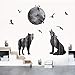 decalmile Animal Lobo y Luna Pegatinas de Pared Pájaros Vinilo Decorativos Dormitorio Salón Habitación Infantiles Niños