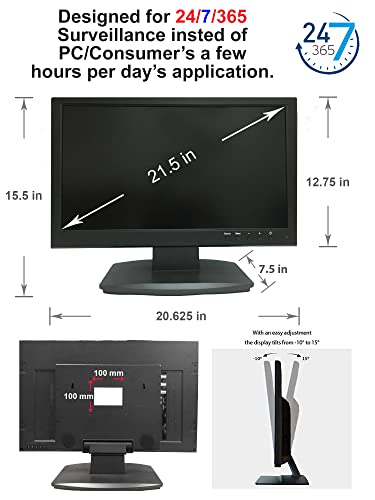 Image of 101AV 21.5 inch 5MP 16:9 Professional Security Monitor with HDMI and BNC, 24 /7 | Directly Connects to Super HD 5MP /2560x1920 TVI, AHD, CVI & CVBS Cameras, 1 HDMI Input, 2 BNC Inputs and 2 BNC Outputs