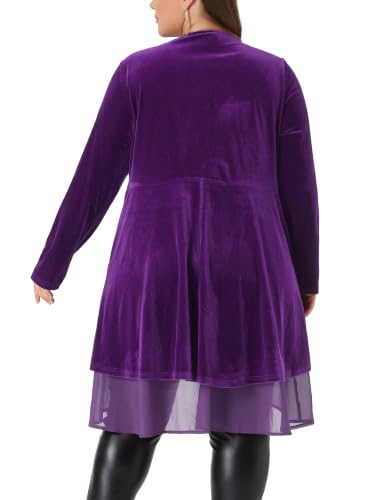 Image of Agnes Orinda Women Plus Size Ruffled Asymmetric Long Velvet Cardigan Jacket
