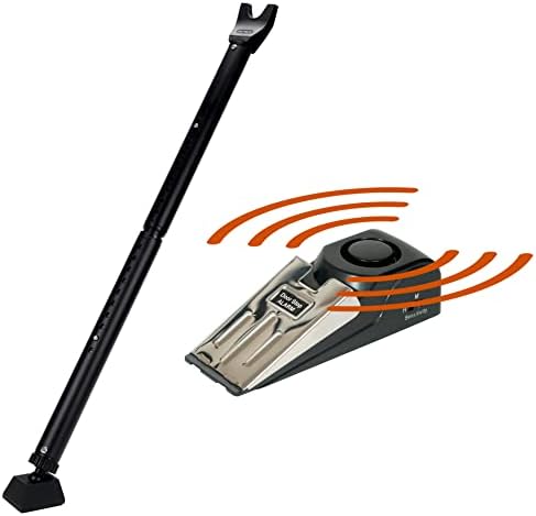 Door Stopper Alarm and Door Security Bar Bundle - House, Apartment, School, Hotel Door Security System, Sliding Glass Door Security Bar - Lightweight, Portable Doorstops