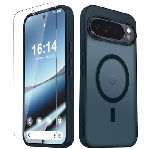 Image of for Google Pixel 10 Pro XL Case, Matte Magnetic Phone Cover [with 1 Screen Protector] [Support for MagSafe] [Shockproof Military Grade Protection] Translucent Frosted Back, Navy Blue