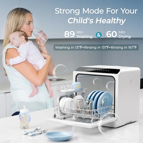EUHOMY 6 Programs Countertop Dishwasher, 5L Built-in Water Tank& Inlet Hose, Portable Mini Dishwashers for Small Apartments, Dorms and RVs,High-Temp& Air-Dry Function, No Hookup Needed, Black