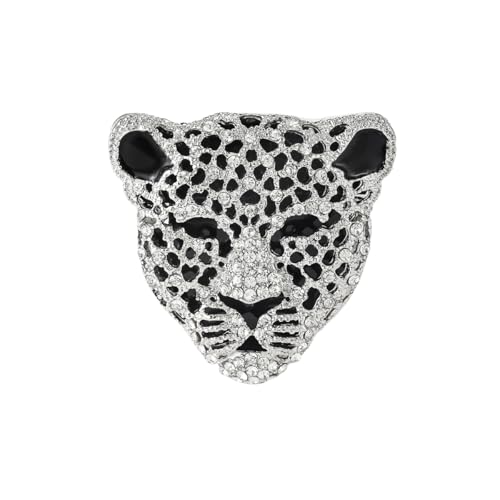 Image of Rheinstone Leopard Brooch Vintage Black Enamel Spotted Leopard Head Brooch Pin Gold Silver Black Leopards Brooch Trendy Clothing Hat Bag Accessories Christmas Birthday Party Jewelry