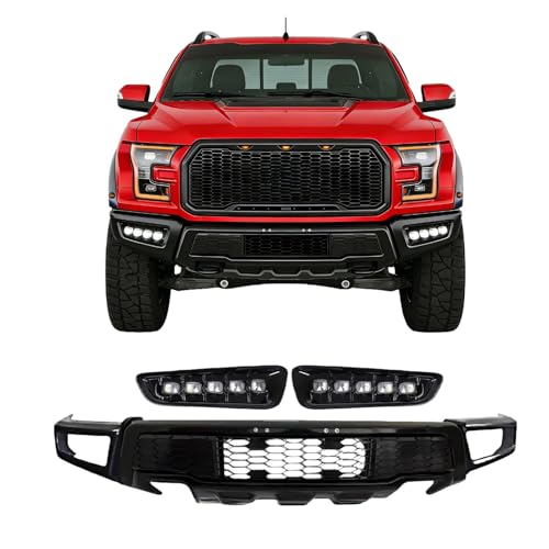 Rehilaflush Front Bumper Assembly W/Fog Light Holes Compatible with 2015-2017 F150 Gloss Black Metal Front Bumper Guard