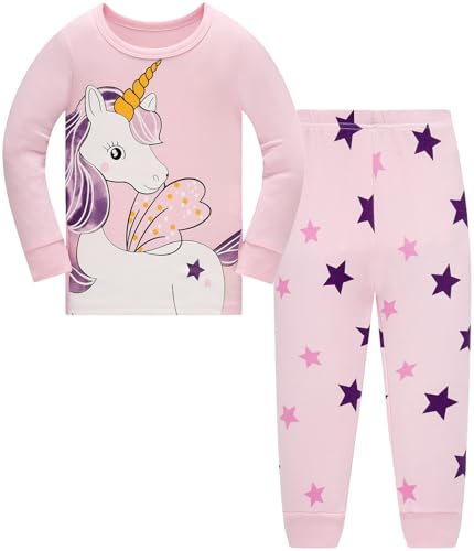 Langubaby Pigiama Ragazza Unicorno Cotone Lungo 2 Pezzi Biancheria da