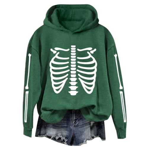  GOKKILRW Halloween Skeleton Print Sweatshirt Hooded Long Sleeve Loose Casual Gothic Graphic Hoodies for Women
| GOKKILR
