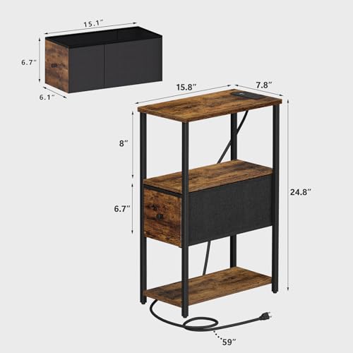 Tutotak Set Of 2 Small Narrow End Table With Charging Station thumb #2
