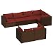 Homgoday 7-teiliges Gartenmöbel-Set und Kissen, Polyrattan, braun, Gartenmöbel, Rattan, Terrassensofas, 5 x Ecke + 2 x Mittelstücke, Braun und Zimtrot