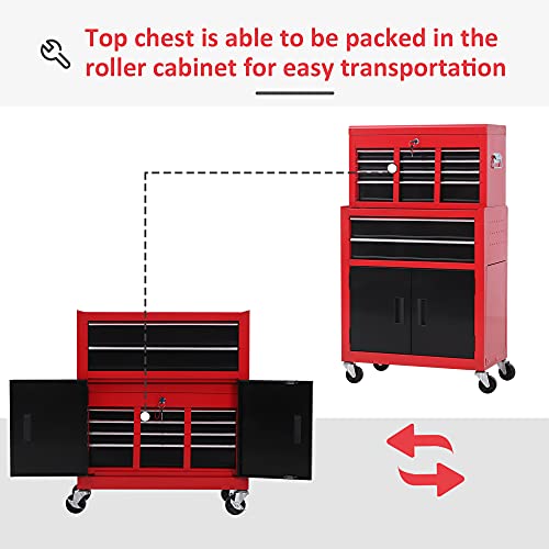HOMCOM Tool Chest, Metal Tool Cabinet on Wheels with 6 Drawers, Pegboard, Top Chest and Roller Cabinet Combo, 61.6 x 33 x 108cm, Red and Black 6 HOMCOM Tool Chest, Metal Tool Cabinet on Wheels with 6 Drawers, Pegboard, Top Chest and Roller Cabinet Combo, 61.6 x 33 x 108cm, Red and Black - Image 6